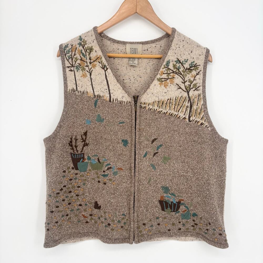 Teddi Forest Autumn Leaves Embroidered Vest Size XL